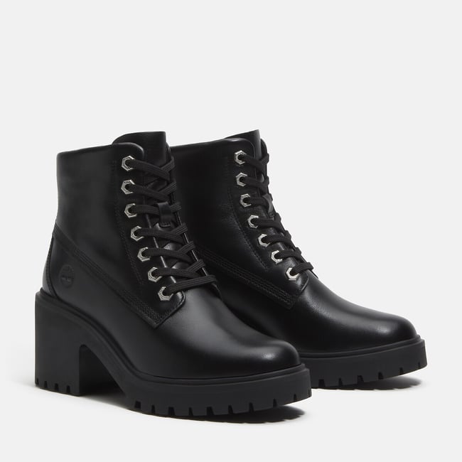 Stiefeletten mit Absatz, aus Leder, STONE HEIGHTS MIS LACE schwarz <span itemprop=