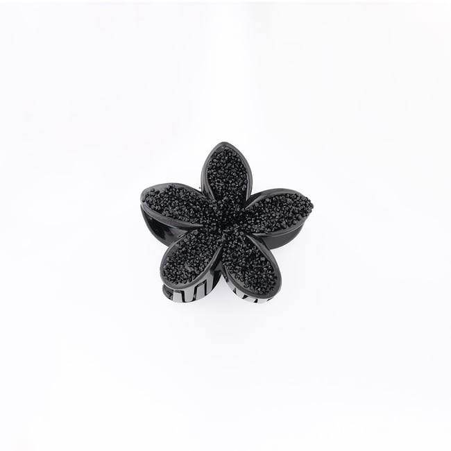 Pince à cheveux fleur noire à strass noir <span itemprop=