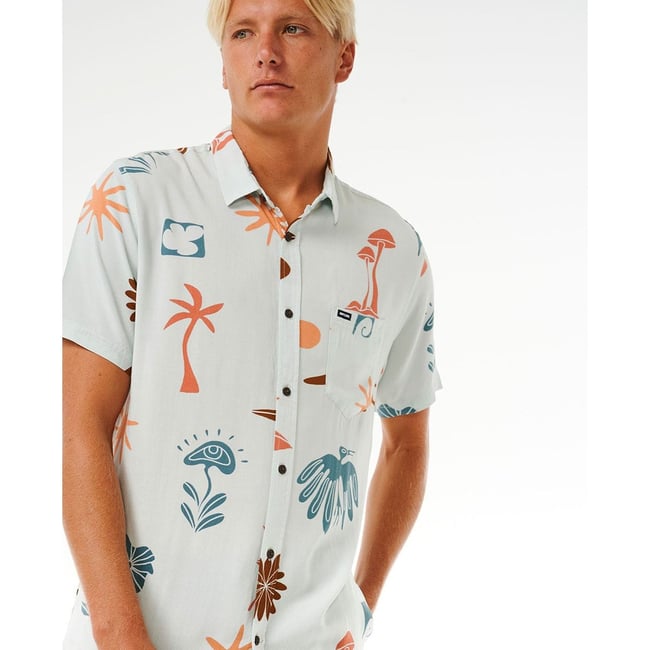 Chemise RIP CURL Ancien Modèle - Taille XL - Motif Floral Bleu - Coton Manches Courtes - Occasion Très Bon état