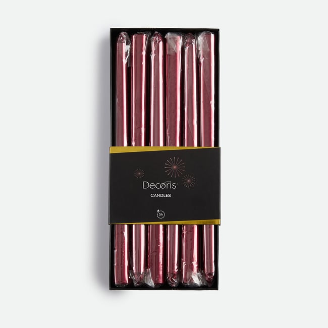 Lot de 12 bougies lisses, hauteur 25 cm, CASPAR Couleur rouge <span itemprop=