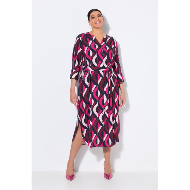 Robe maxi, col tunisien et manches 3/4 rose vif <span itemprop=