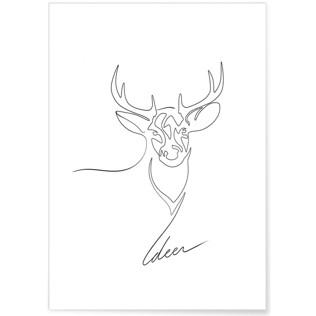 Affiche Line Art Deer Couleur blanc <span itemprop=