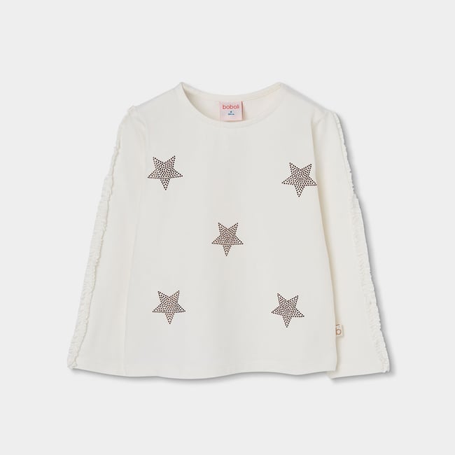 T-shirt fille en maille avec étoiles blanc <span itemprop=