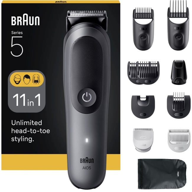Tondeuse multi usages AIO5560, 14 hauteurs de coupe, précision 0,5 mm, autonomie 120 mn - BRAUN
