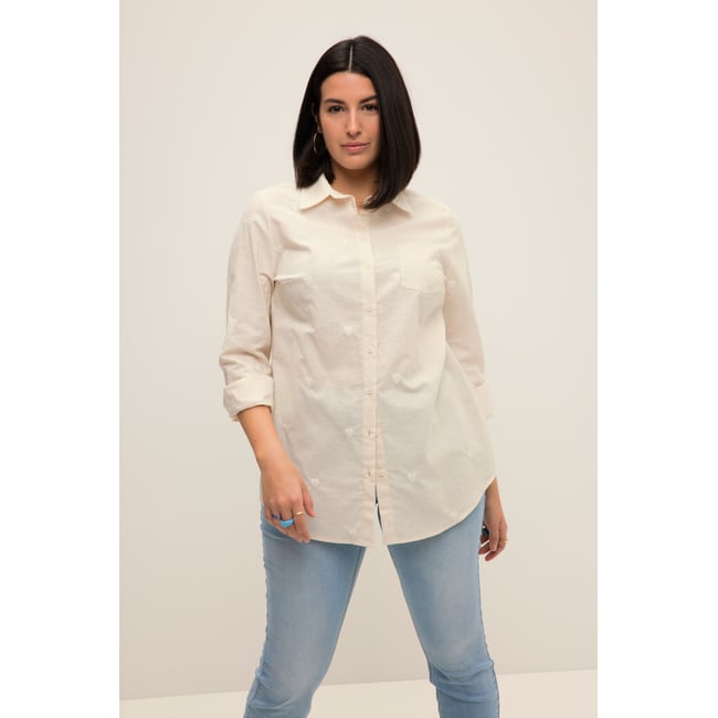 Chemisier Printanier Femme Blanc Broderies Au Col - Taille 42/44 - Matière Coton/polyester - Neuf Sans étiquettes