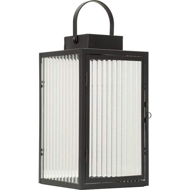 Lanterne en métal et verre strié MODERN Couleur noir et verre strié transparent <span itemprop=