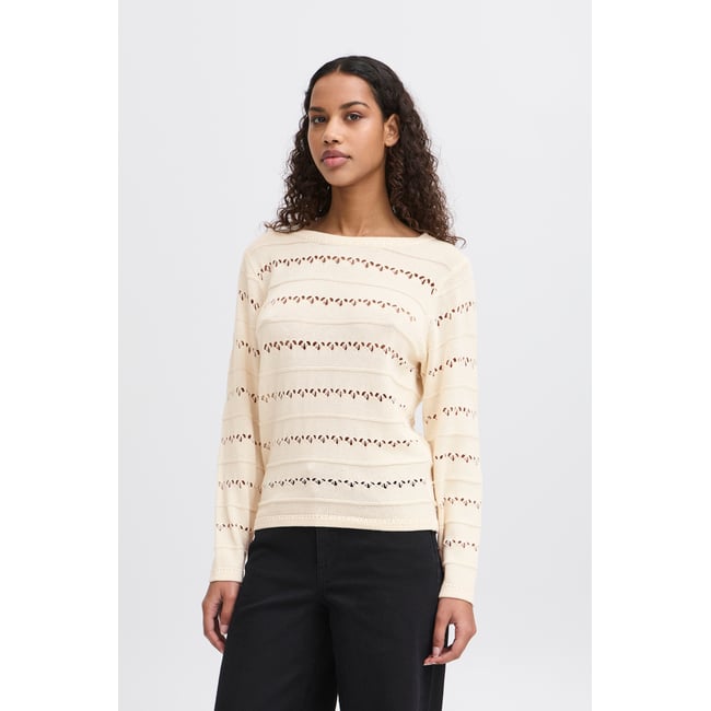 Pull en maille, manches longues, col rond, coupe droite beige birch <span itemprop=