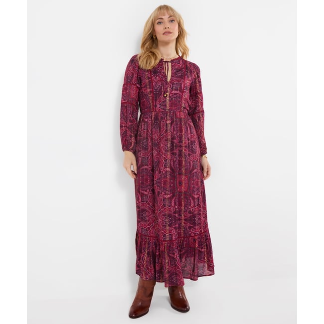 Magnifique Robe Longue Bobo à Manches Longues violet <span itemprop=