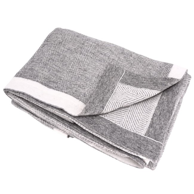 Plaid laine très doux grands chevrons gris <span itemprop=