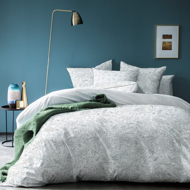 Parure de lit 2 personnes imprimée 100% coton, ESPRIT BOTANIQUE blanc <span itemprop=