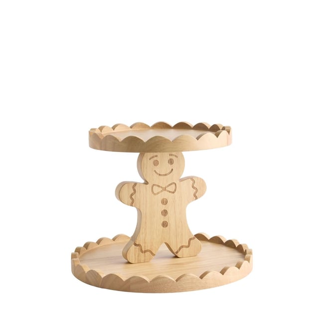 Présentoir à gâteaux 2 niveaux en bois Couleur naturel <span itemprop=