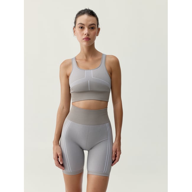 Brassière de sport femme Cara maintien élevé coussinets amovibles beige/blanc <span itemprop=