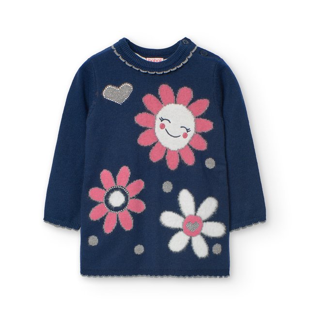 Robe en maille imprimé fleurs bleu <span itemprop=