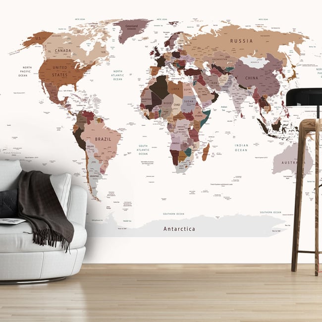 Papier peint intissé panoramique Carte du monde Where Today? Couleur multicouleur <span itemprop=