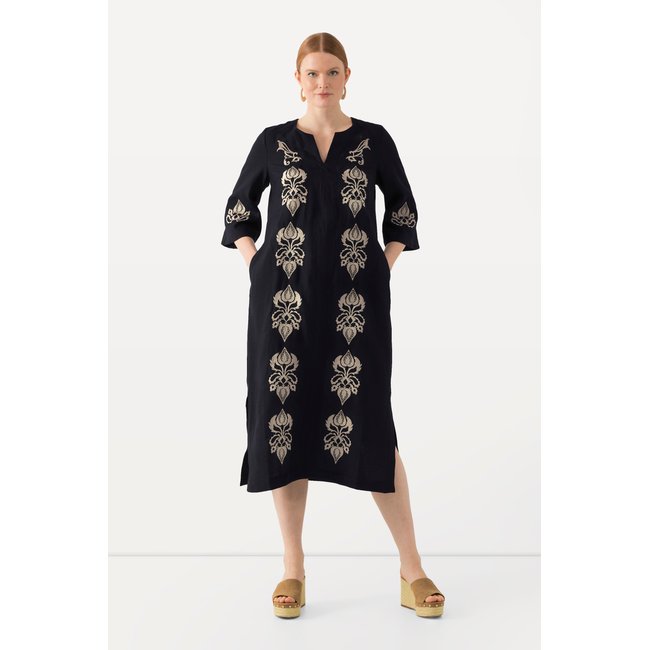 Robe maxi en lin avec fleurs brodées - ULLA POPKEN