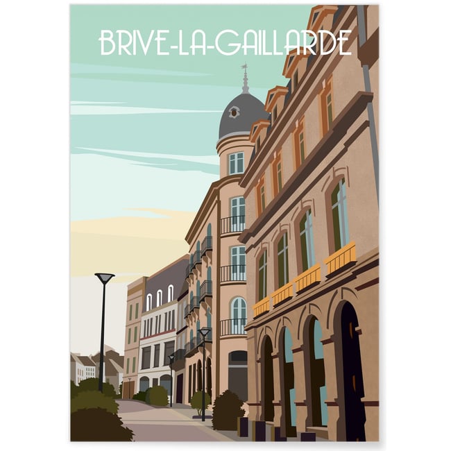 Affiche ville Brive-la-Gaillarde Couleur blanc <span itemprop=