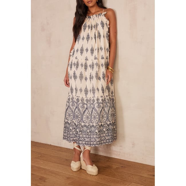 Robe ROSELINE en coton bleu <span itemprop=
