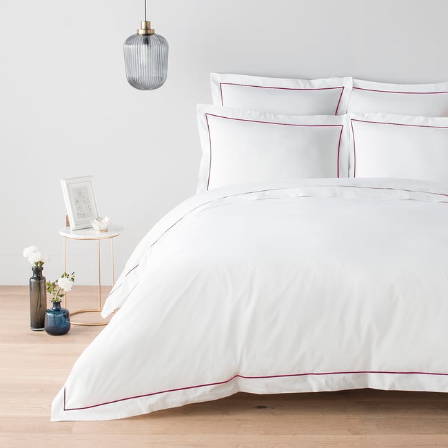 Parure percale de coton peigné 160 fils-Taies rectangulaires FLORENCE v002227 <span itemprop=