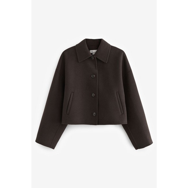 Manteau court mélangée cousu à la main marron <span itemprop=