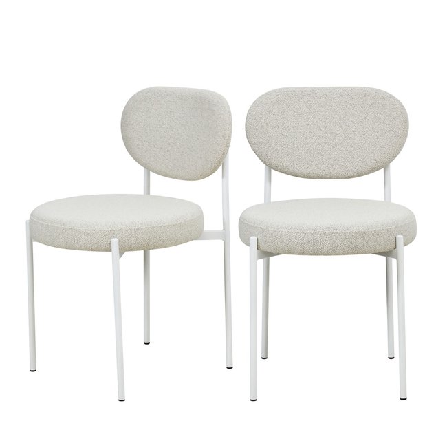 Lot de 2 chaises en tissu bouclette pieds blancs- KYOTO Couleur écru chiné <span itemprop=