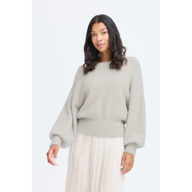 Pull en maille manches longues beige oatmeal <span itemprop=