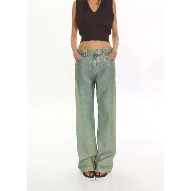 Jean droit foil vert <span itemprop=