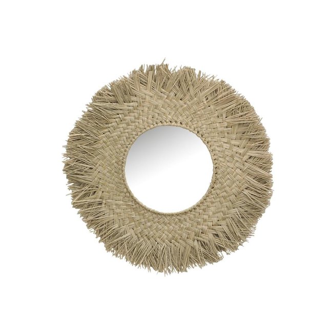 Miroir en jonc à franges Couleur naturel <span itemprop=