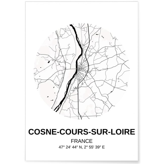 Affiche Carte Cosne-Cours-sur-Loire Couleur blanc <span itemprop=