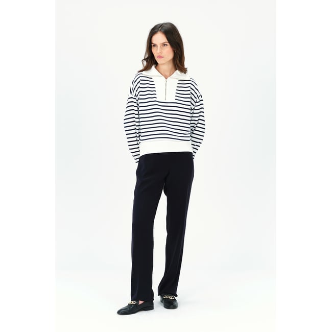 T-shirt loose col à revers coton TLEANDRO bleu marine <span itemprop=