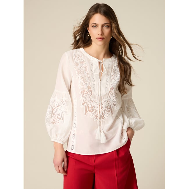 Blouse avec broderies blanc <span itemprop=