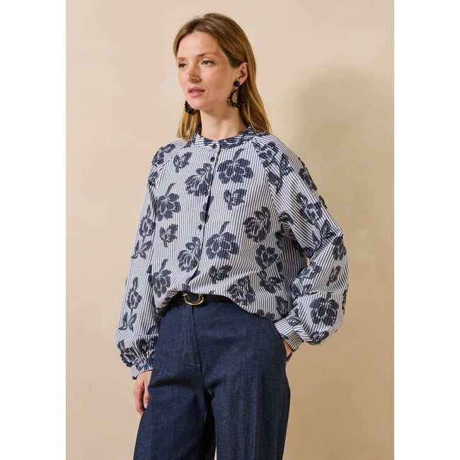 Chemise en jacquard manches longues encolure ronde denim <span itemprop=