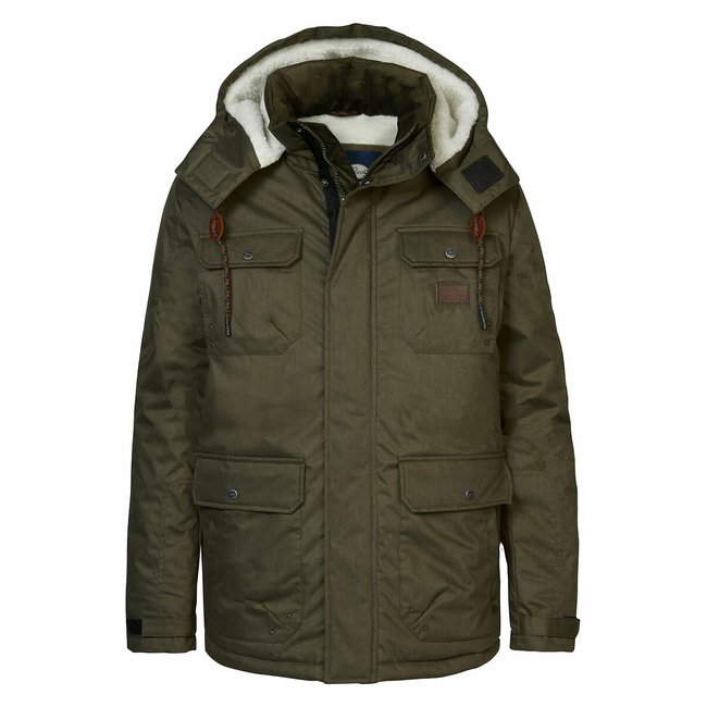 Parka con capucha caqui <span itemprop=
