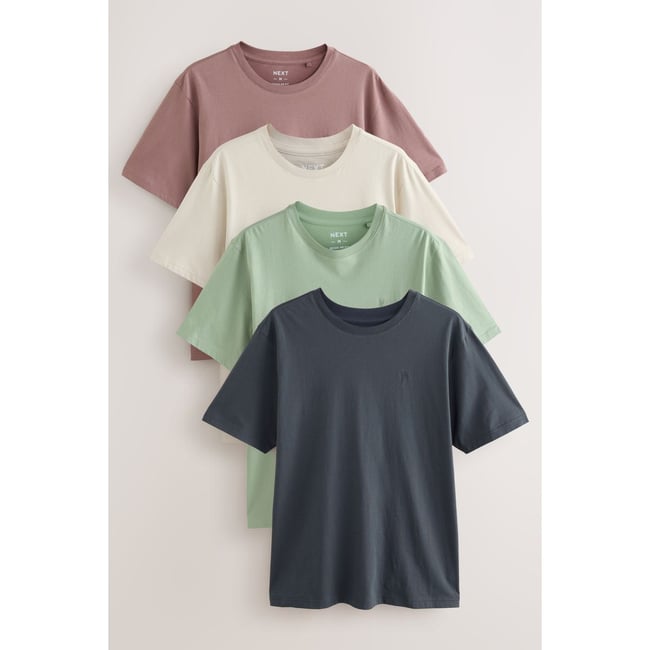T-shirt, lot de 4 gris/rose/ecru/vert <span itemprop=