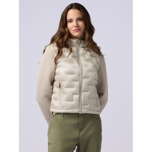 Veste légère rembourrée en 100% polyamide avec matelassage géométrique beige <span itemprop=