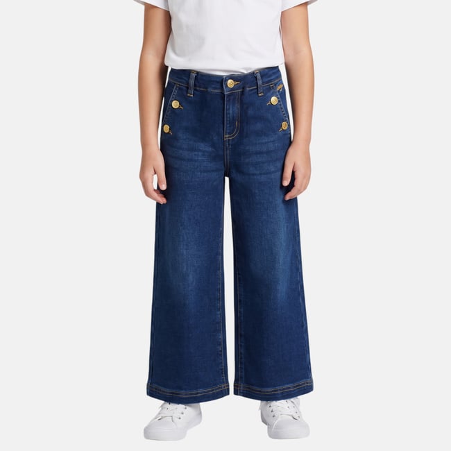 Jean coupe large, taille haute et fermeture boutonnée DENIM bleu stone <span itemprop=