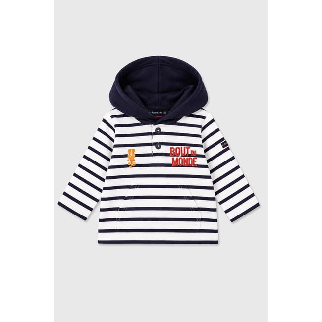 Marinière capuche en coton pour enfant blanc/navire <span itemprop=