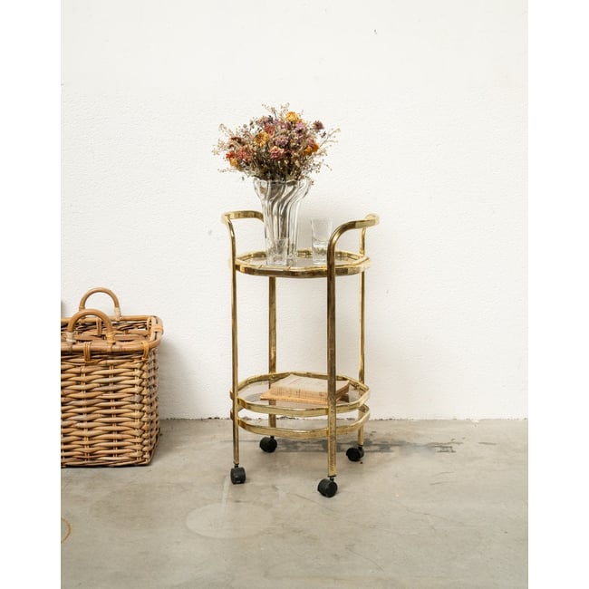 Desserte à roulettes vintage en métal doré et verre Anouk N°423 - Bon état Couleur doré <span itemprop=