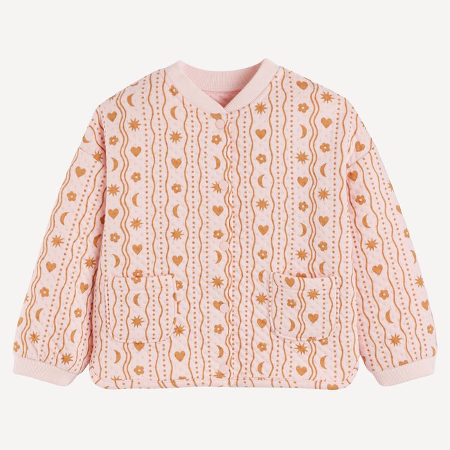 Gilet pressionné et matelassé, imprimé tulipe rose <span itemprop=