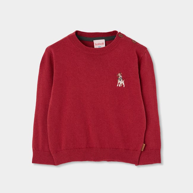 Pull garçon avec broderie chien rouge <span itemprop=