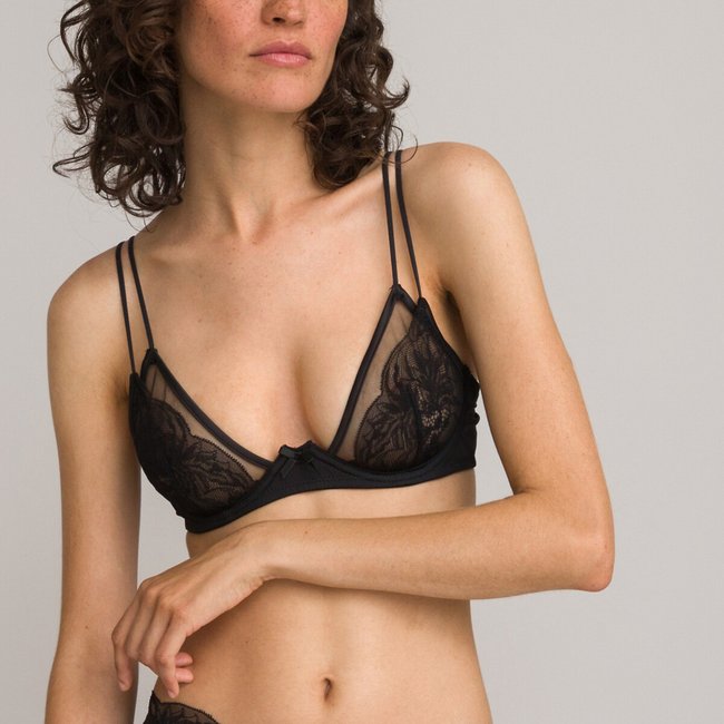 Lace/Tulle Triangle Bra black SUITE PRIVEE