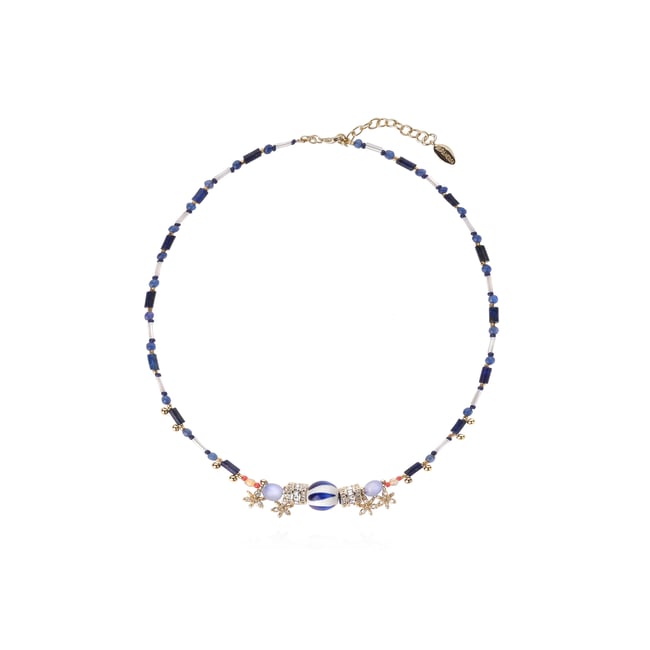 Collier perles et pampilles YUMI indigo <span itemprop=