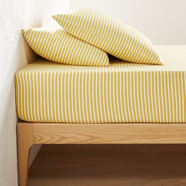 Drap housse jersey coton/modal bonnet 30 cm Dolsi rayé jaune/blanc LA REDOUTE INTERIEURS