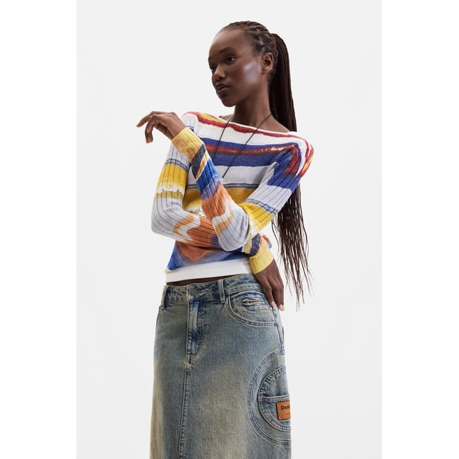 Pull en maille imprimé bleu <span itemprop=