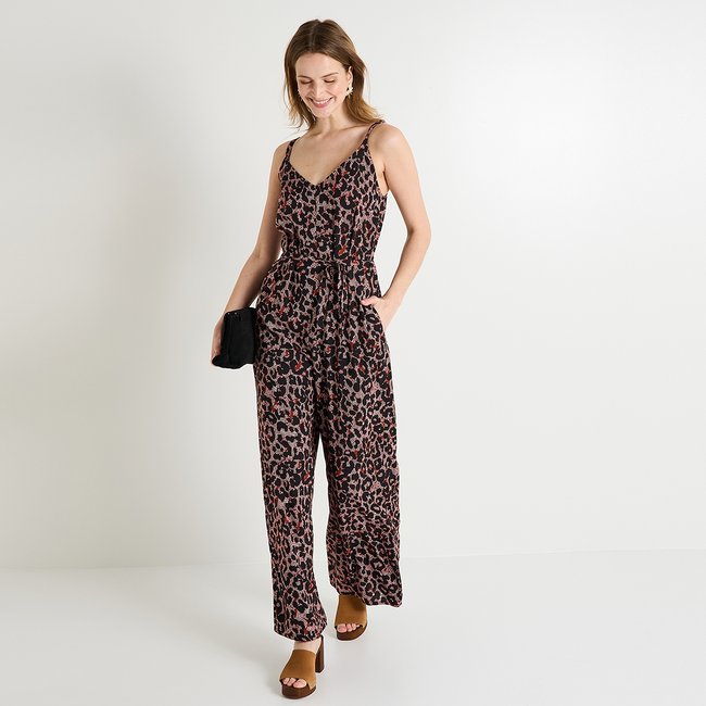 Combinaison imprimé léopard marron camel <span itemprop=