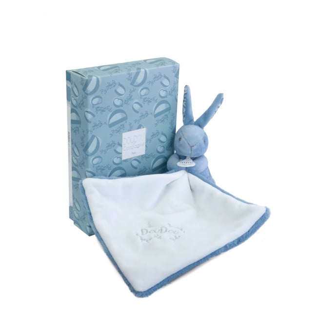 Doudou lapin mouchoir bleu <span itemprop=