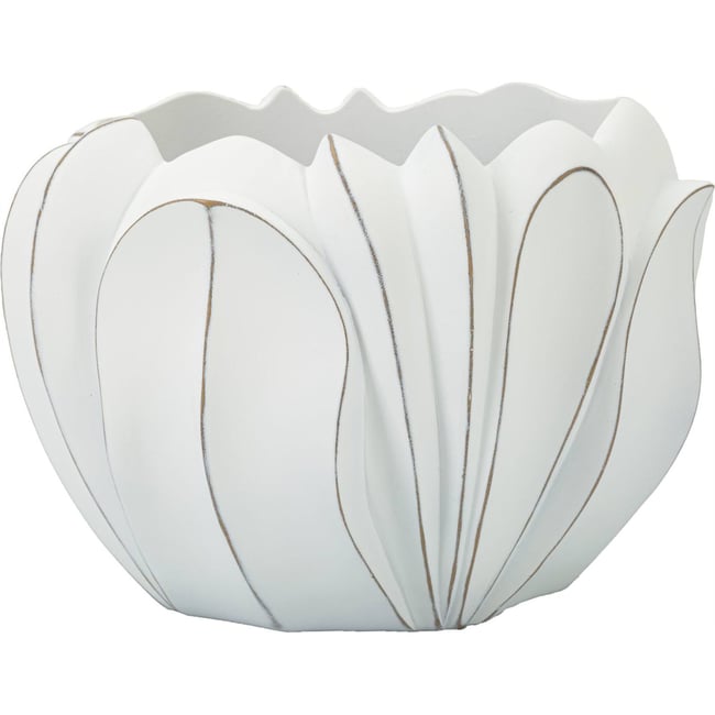 Cache-pot rond relief floral MODERN Couleur blanc patiné <span itemprop=