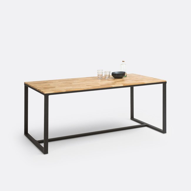 Table à manger, en chêne et métal acier, 8 couverts, HIBA Couleur naturel <span itemprop=