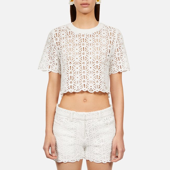 T-shirt en dentelle manches courtes blanc <span itemprop=