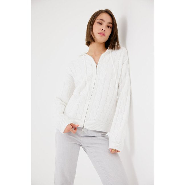 Gilet à capuche torsadé ROSITA beige <span itemprop=