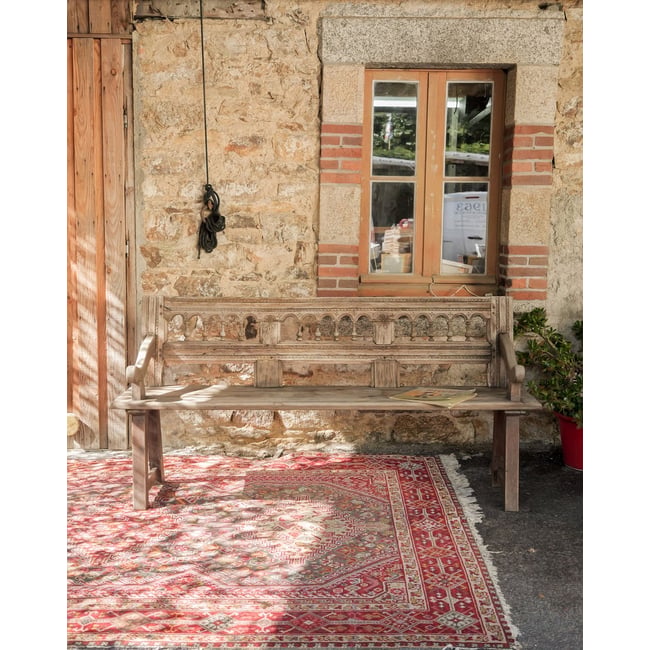 Grand banc aux arcades sculptées Antoine N°526 - Bon état Couleur bois clair <span itemprop=